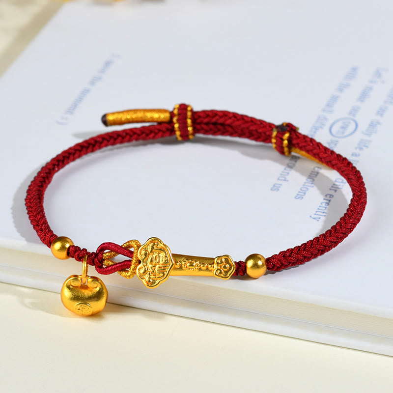 Buddhist Blessing Red String Fu Character Ingot Ruyi Stick Luck Braided Bracelet