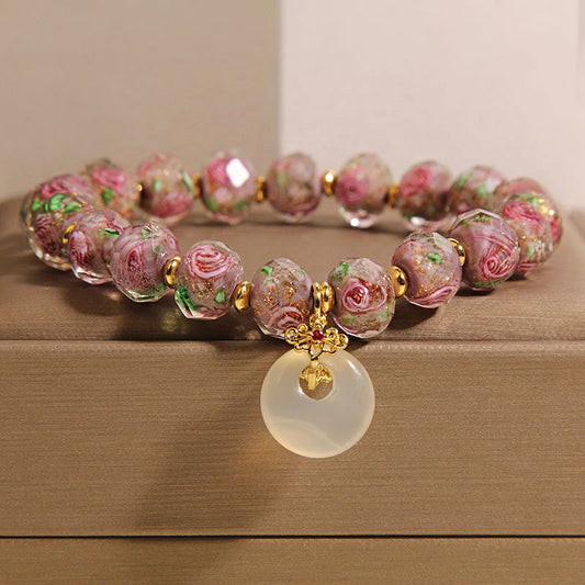 Buddhist Blessing Rose Liuli Glass Bead Peace Buckle Peace Bracelet