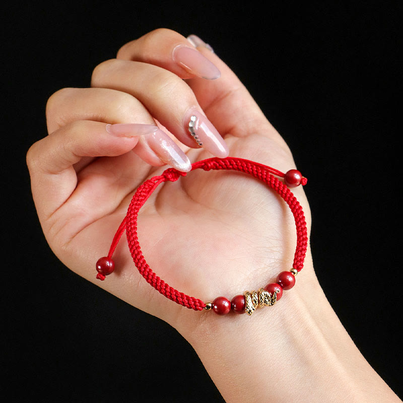 Buddhist Blessing Cinnabar Handmade Year Of Snake String Protection Braided Bracelet