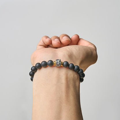 Buddhist Blessing Natural Frosted Black Onyx Buddha Face Protection Bracelet