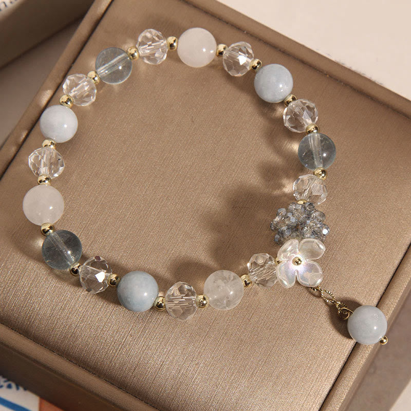 Buddhist Blessing Aquamarine Yellow Cat's Eye Stone Flower Peace Bracelet