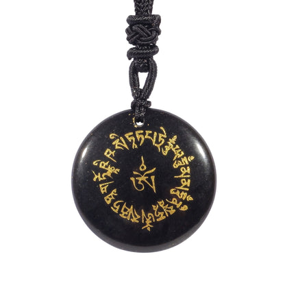 Buddhist Blessing Fortune-gathering Mantra Natural Various Crystal Black Obsidian Fulfilment Necklace Pendant