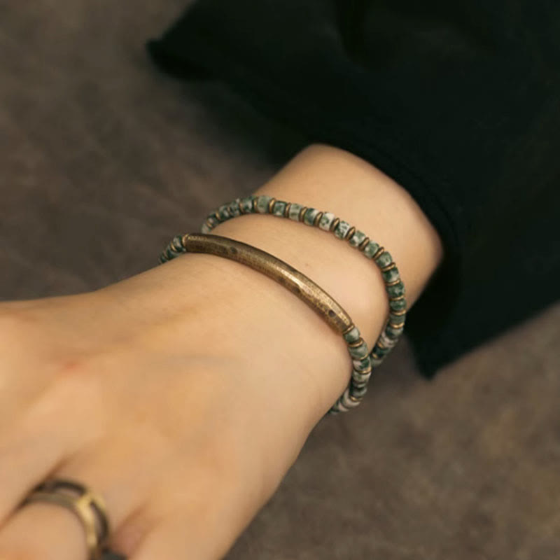 Buddhist Blessing Sodalite Picture Jasper Green Point Stone Harmony Wisdom Bracelet