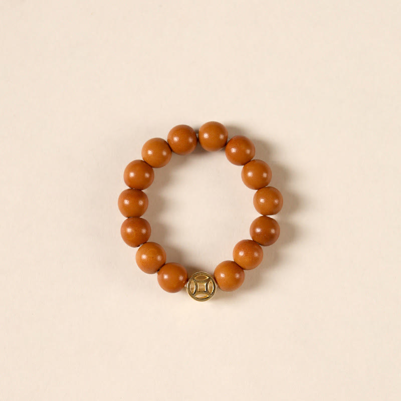 Buddhist Blessing Olive Pit Bead Copper Coin Inner Strength Ring
