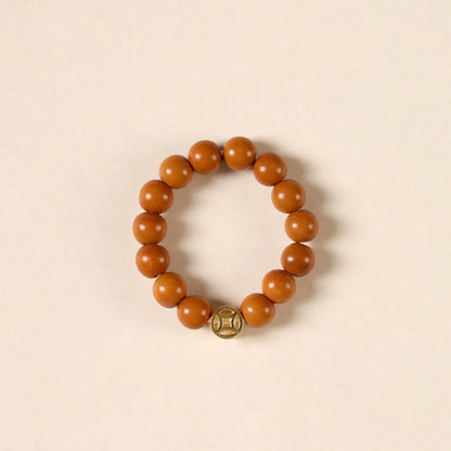 Buddhist Blessing Olive Pit Bead Copper Coin Inner Strength Ring