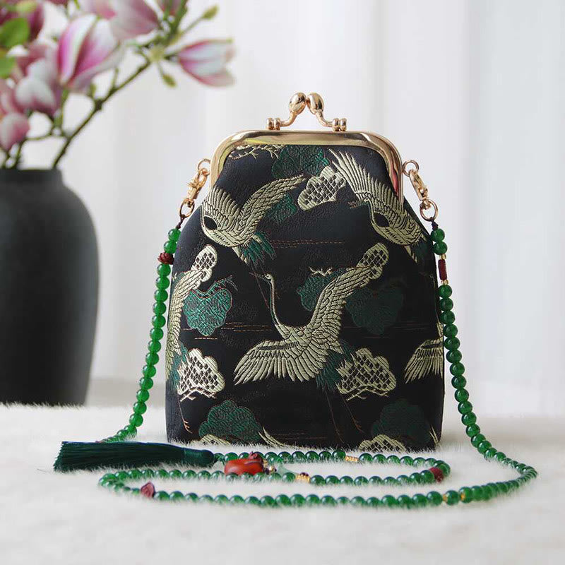 Buddhist Blessing Retro Chinese Embroidery Pearl Chain Crossbody Bag Shoudler Bag