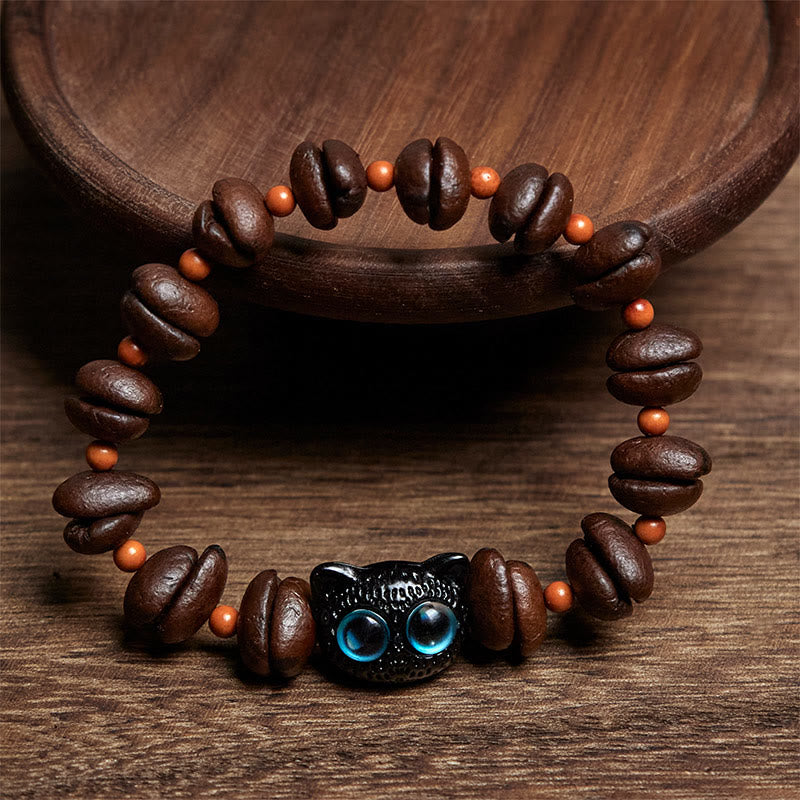 Buddhist Blessing Natural Cute Cat Coffee Beans Bracelet