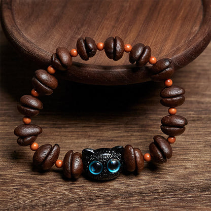 Buddhist Blessing Natural Cute Cat Coffee Beans Bracelet