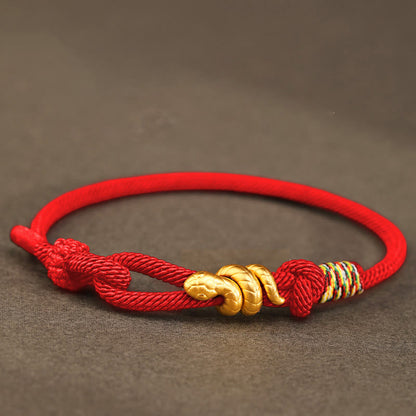 Buddhist Blessing 999 Gold Year of the Snake Design Handmade Luck Protection Rope Braided Bracelet