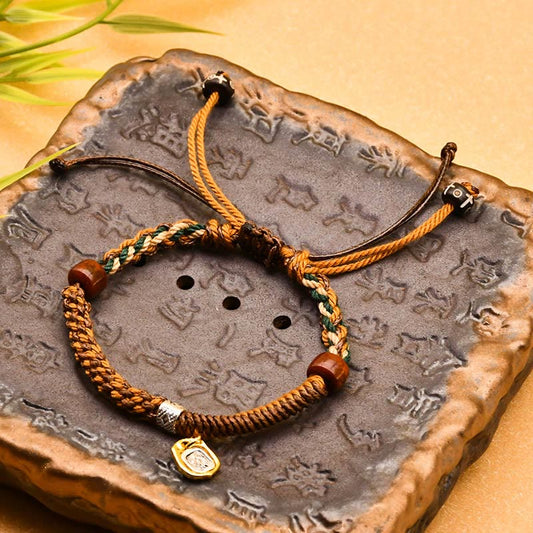 Buddhist Blessing Handmade Tibetan Zakiram Goddess Of Wealth Wood Protection Braided Bracelet