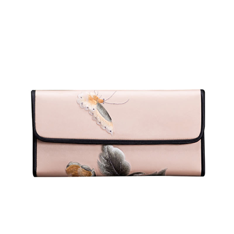 Buddhist Blessing Peony Flower Su Embroidery Journey Shopping Long Purse Handbag