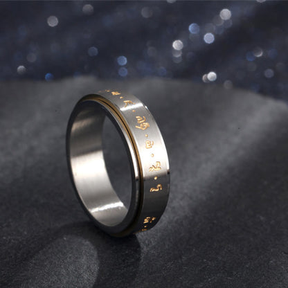 Buddhist Blessing Tibetan Mantra Titanium Steel Balance Rotatable Ring