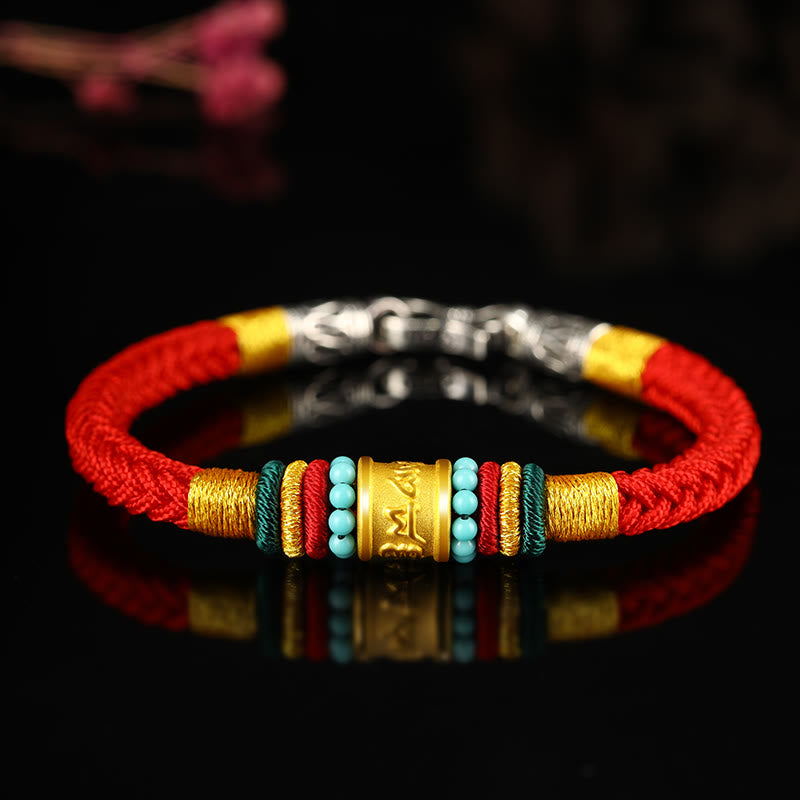 Buddhist Blessing Tibet 999 Gold Om Mani Padme Hum Handmade Eight Thread Peace Knot Luck Bracelet