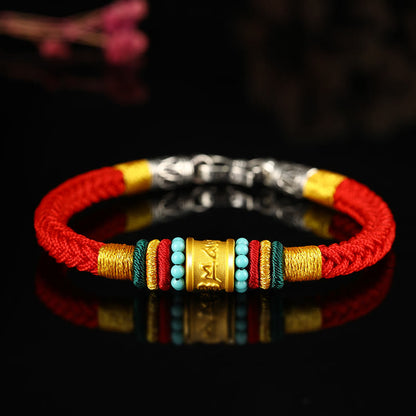 Buddhist Blessing Tibet 999 Gold Om Mani Padme Hum Handmade Eight Thread Peace Knot Luck Bracelet