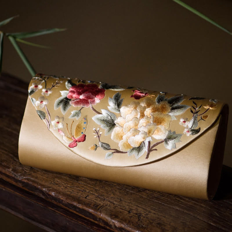 Buddhist Blessing Peony Tulip Su Embroidery Wedding Shopping Purse Handbag Crossbody Bag