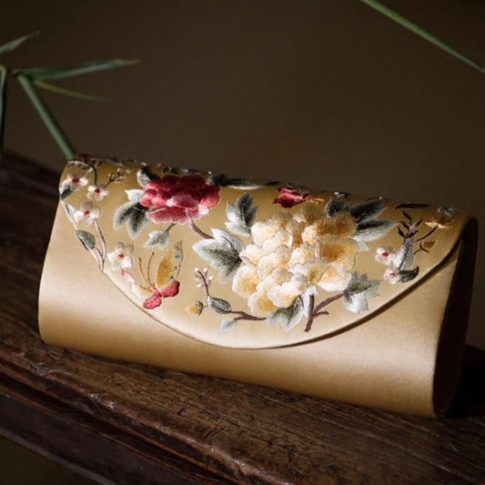 Buddhist Blessing Peony Tulip Su Embroidery Wedding Shopping Purse Handbag Crossbody Bag