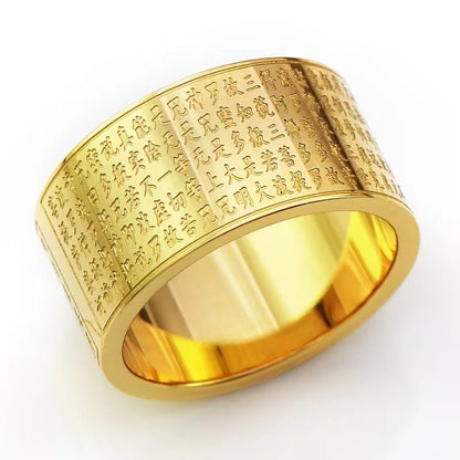 Buddhist Blessing Chinese Zodiac Natal Buddhist Blessing Heart Sutra Carved Titanium Steel Calm Rotatable Ring