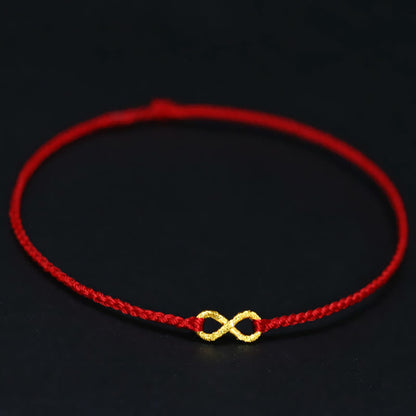 Buddhist Blessing 999 Gold Mobius Infinite Love Fu Character Copper Coin Protection Handmade Ultra-Thin Rope Bracelet