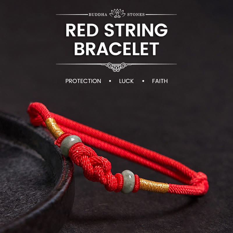 Buddhist Blessing Red String Jade Luck Fortune Knot Braided Couple Bracelet