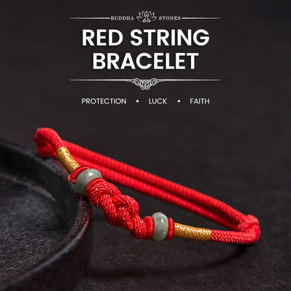 Buddhist Blessing Red String Jade Luck Fortune Knot Braided Couple Bracelet