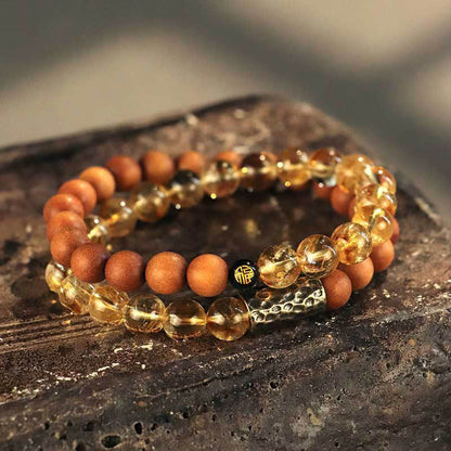 Buddhist Blessing Citrine Sandalwood Bodhi Seed Protection Double Wrap Bracelet