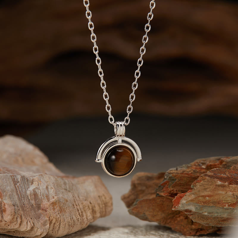 Buddhist Blessing Red Agate Tiger Eye Aquamarine Moonstone 925 Sterling Silver Confidence Necklace Pendant