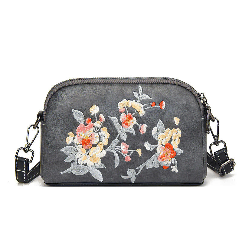 Buddhist Blessing Peony Pomegranate Flowers Su Embroidery Journey Shopping Purse Shoulder Bag Crossbody Bag