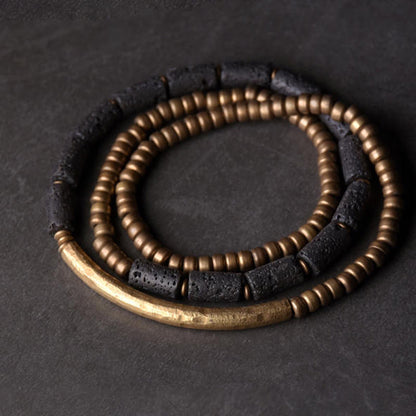 Buddhist Blessing Vintage Lava Rock Copper Beads Multi-layered Wrap Bracelet