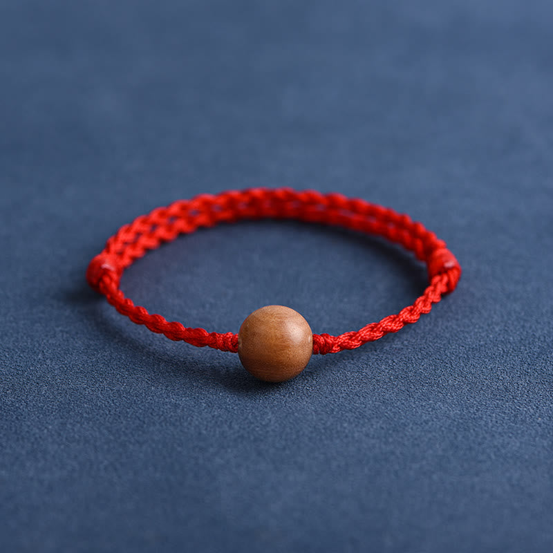 Buddhist Blessing Natural Peach Wood Bead Ward Off Evil Spirits Braided Bracelet