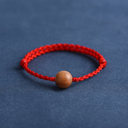 Buddhist Blessing Natural Peach Wood Bead Ward Off Evil Spirits Braided Bracelet