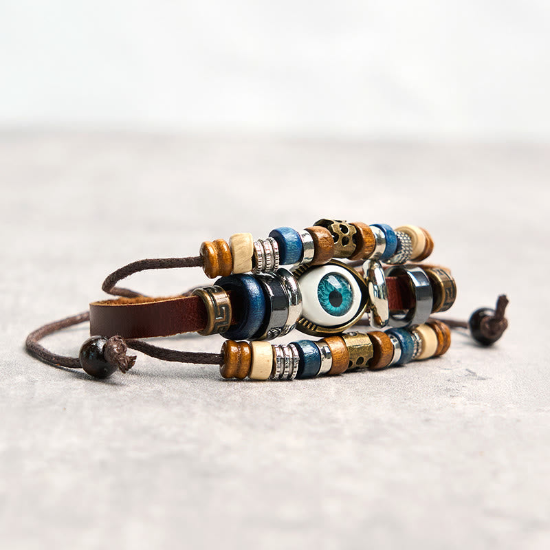 Buddhist Blessing Tibetan Evil Eye Leather Adjustable Protection Bracelet