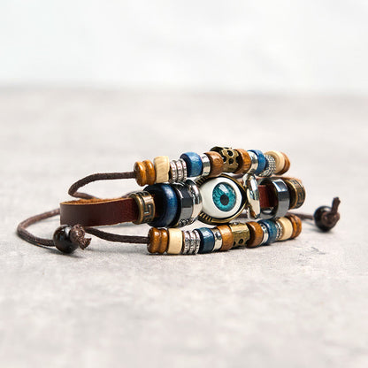 Buddhist Blessing Tibetan Evil Eye Leather Adjustable Protection Bracelet