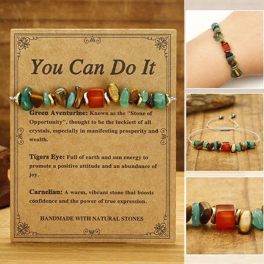 Buddhist Blessing You Can Do It Green Aventurine Tiger Eye Carnelian Luck Bracelet