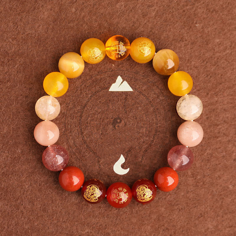 Buddhist Blessing Five Elements Various Agate Crystal South Red Agate Strawberry Quartz Sun Stone Citrine Luck Bracelet