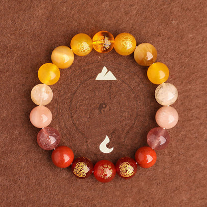 Buddhist Blessing Five Elements Various Agate Crystal South Red Agate Strawberry Quartz Sun Stone Citrine Luck Bracelet