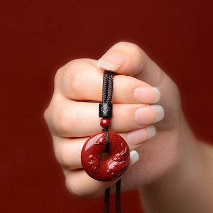 Buddhist Blessing Chinese Zodiac Cinnabar Peace Buckle Calm Necklace Pendant