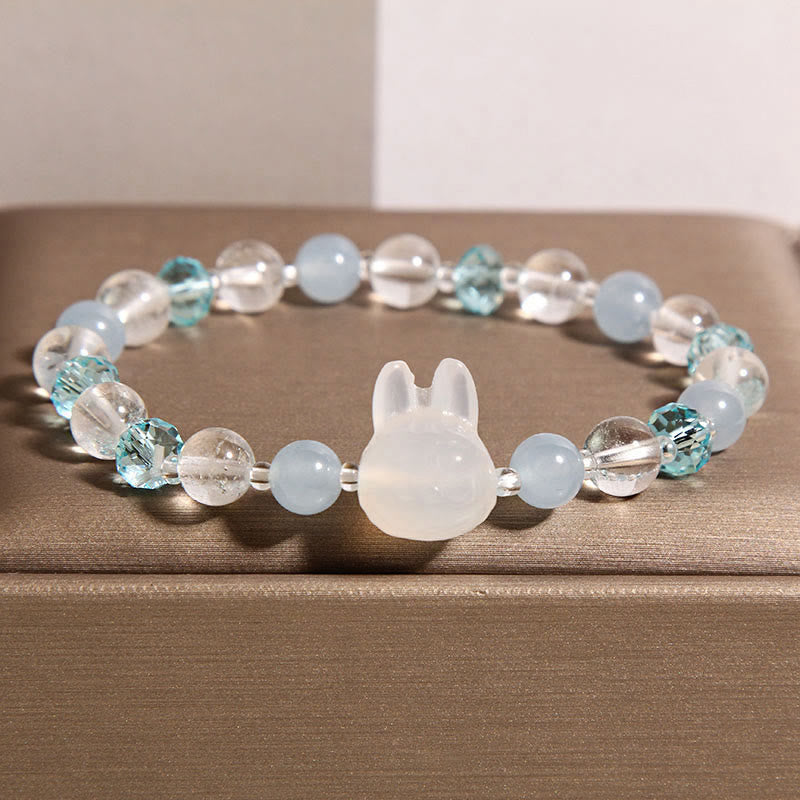 Buddhist Blessing Natural Rabbit Aquamarine White Crystal Healing Bracelet