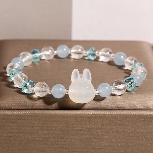 Buddhist Blessing Natural Rabbit Aquamarine White Crystal Healing Bracelet