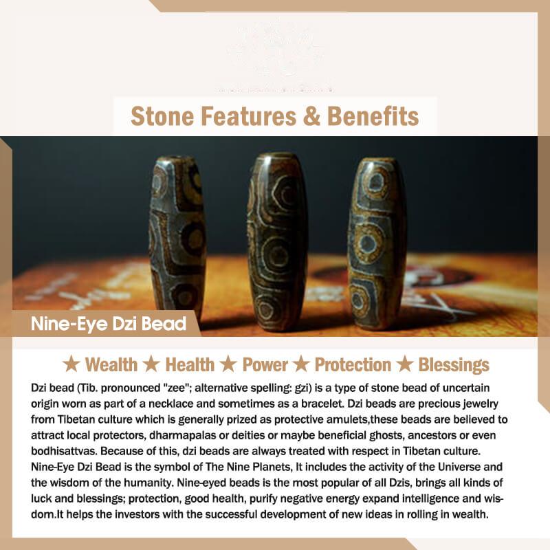 Buddhist Blessing Tibetan Nine-Eye Dzi Bead Wealth Leather Buckle Bracelet