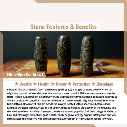 Buddhist Blessing Tibetan Nine-Eye Dzi Bead Wealth Leather Buckle Bracelet