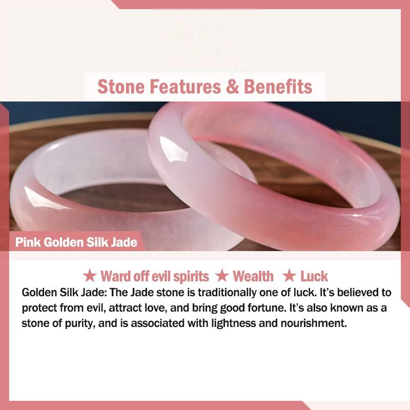 Buddhist Blessing Pink Golden Silk Jade Wealth Luck Bracelet Bangle