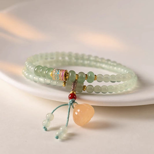 Buddhist Blessing Multiple Circles Natural Aventurine Glass Lotus Pods Lucky Bamboo Positivity Bracelet