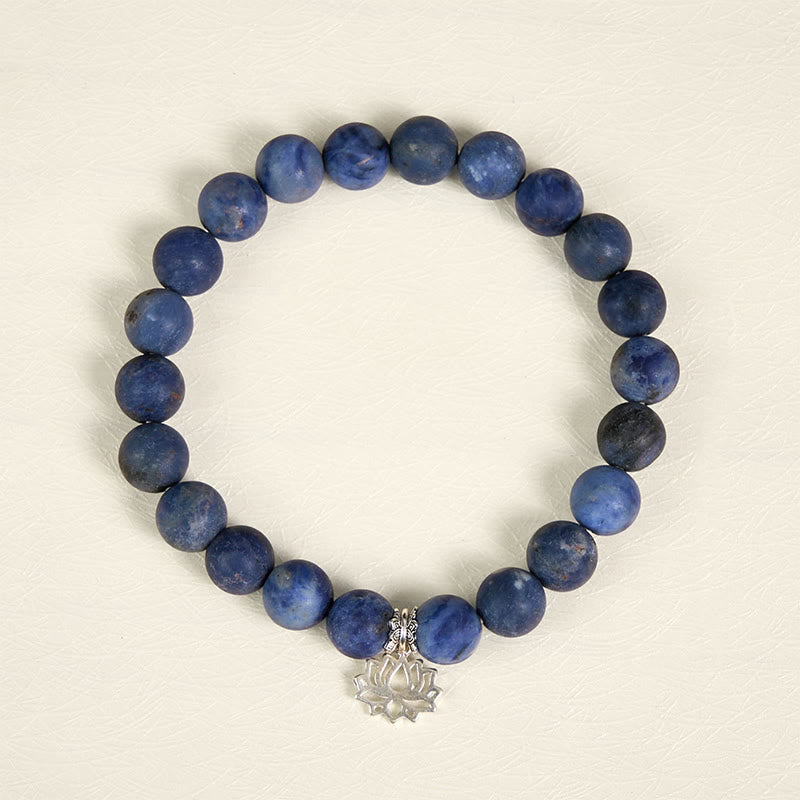 Buddhist Blessing 925 Sterling Silver Lotus Design Natural Sodalite Positive Beads Harmony Bracelet