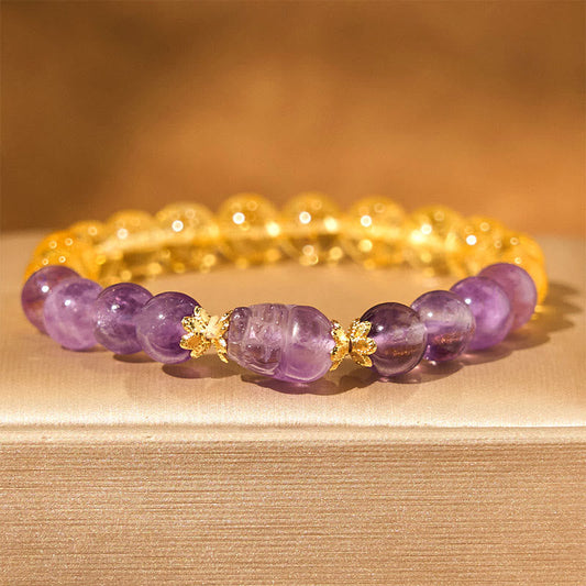 Buddhist Blessing Citrine Amethyst Pixiu Prosperity Bracelet