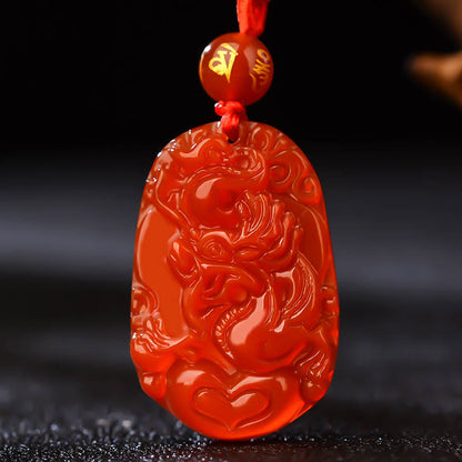 Buddhist Blessing Chinese Zodiac Red Agate Luck Necklace Pendant