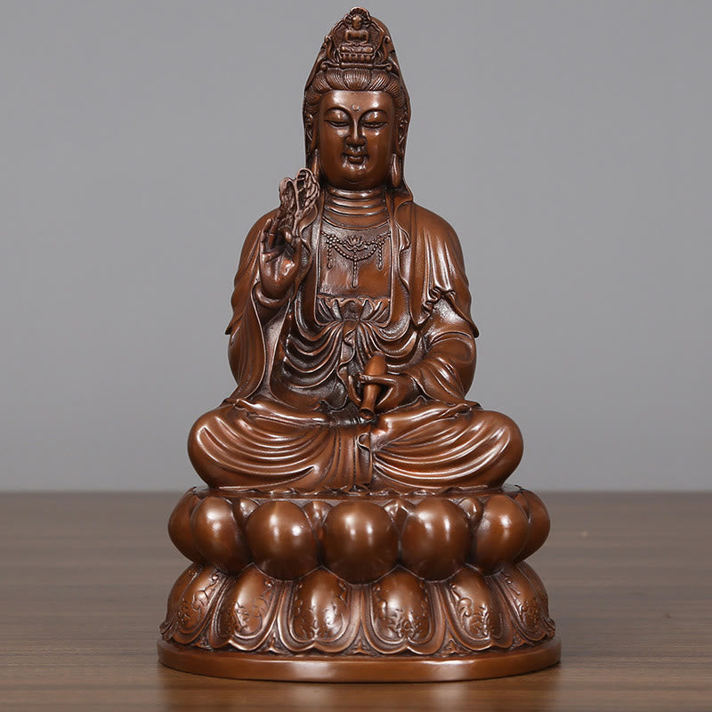 Buddhist Blessing Kwan Yin Avalokitesvara Lotus Wealth Copper Statue Home Desk Decoration
