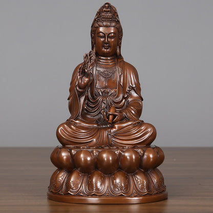 Buddhist Blessing Kwan Yin Avalokitesvara Lotus Wealth Copper Statue Home Desk Decoration