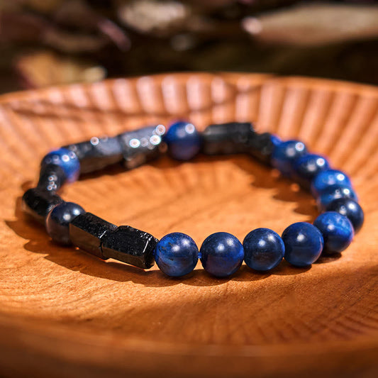 Buddhist Blessing Blue Tiger Eye Black Tourmaline Strength Bracelet