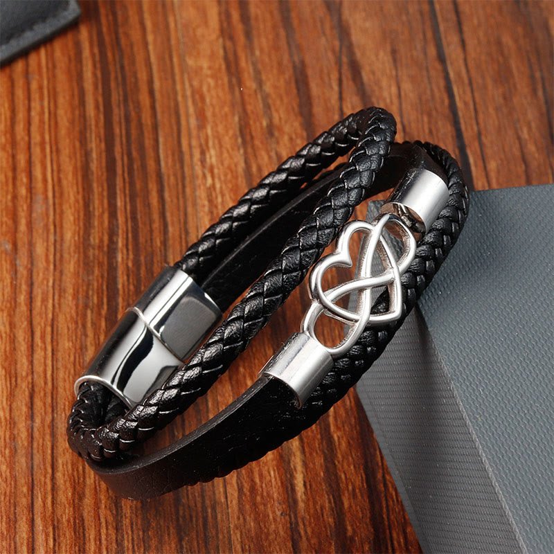 Buddhist Blessing Geometric Leather Titanium Steel Strengthen Buckle Bracelet
