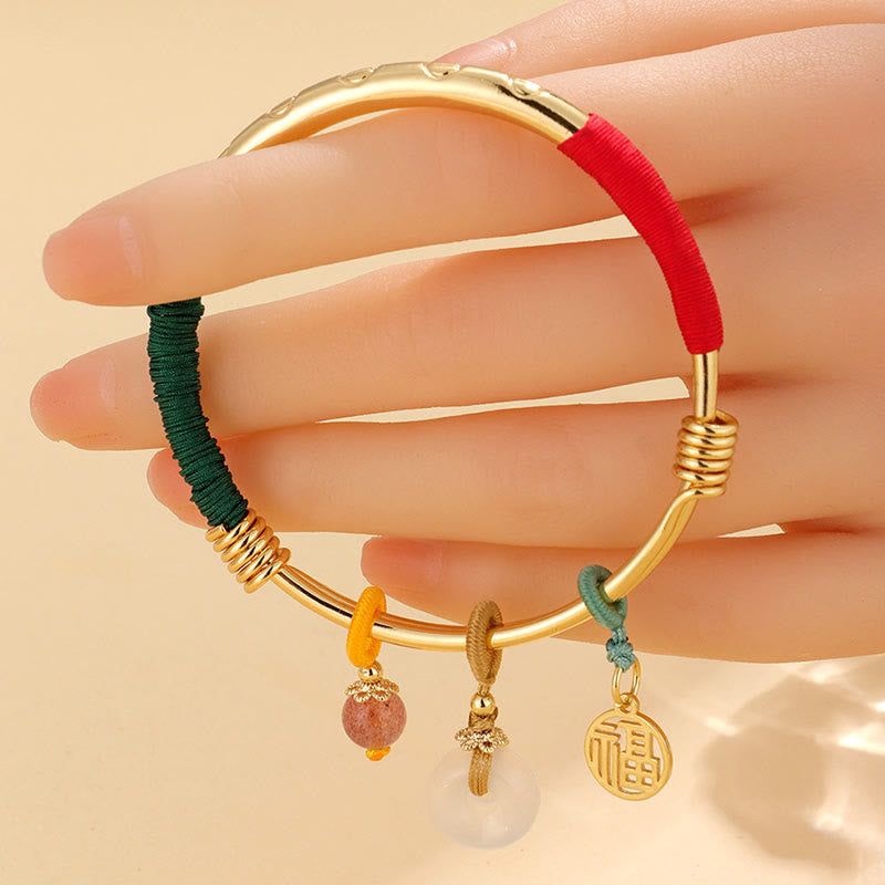 Buddhist Blessing Pink Crystal Peace Buckle Lucky Flower Love Bracelet Bangle